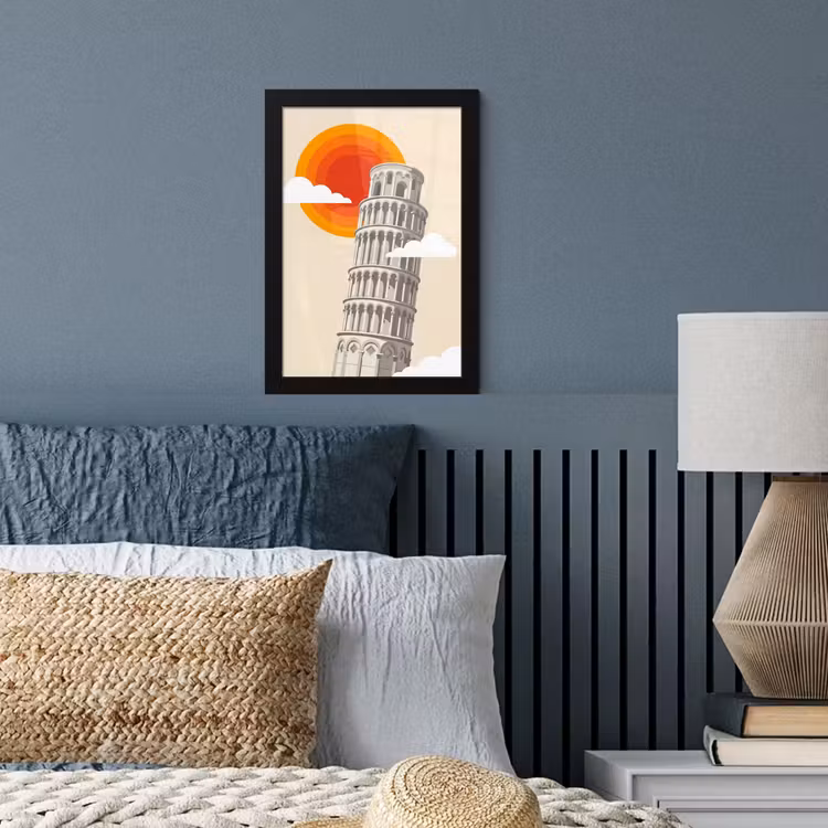 Toren - Pisa - Architectuur - Minimalistisch - Beige fotolijst zwart zonder passe partout klein -sfeer3