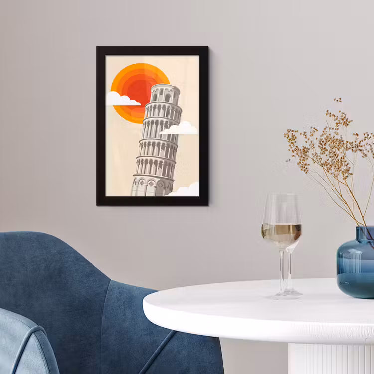 Toren - Pisa - Architectuur - Minimalistisch - Beige fotolijst zwart zonder passe partout klein -sfeer4