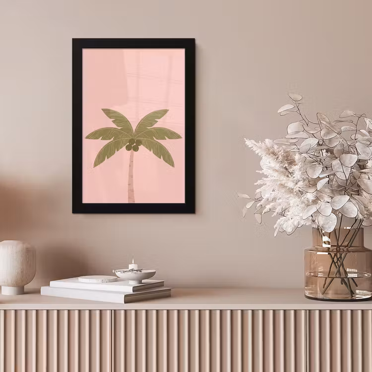 Boom - Palm - Natuur - Illustratie - Roze fotolijst zwart zonder passe partout klein -sfeer5
