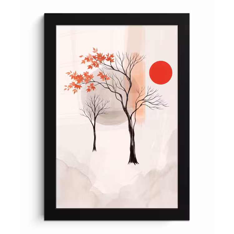 Framed Prints - Tree - Red - Abstract - Boom - Rood - Abstract fotolijst zwart zonder passe partout klein