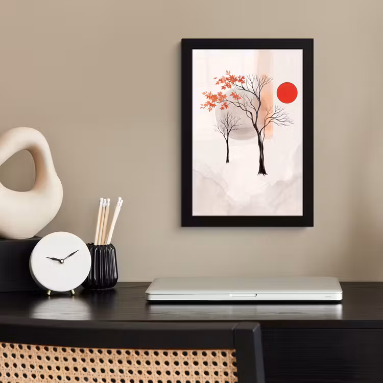 Framed Prints - Tree - Red - Abstract - Boom - Rood - Abstract fotolijst zwart zonder passe partout klein