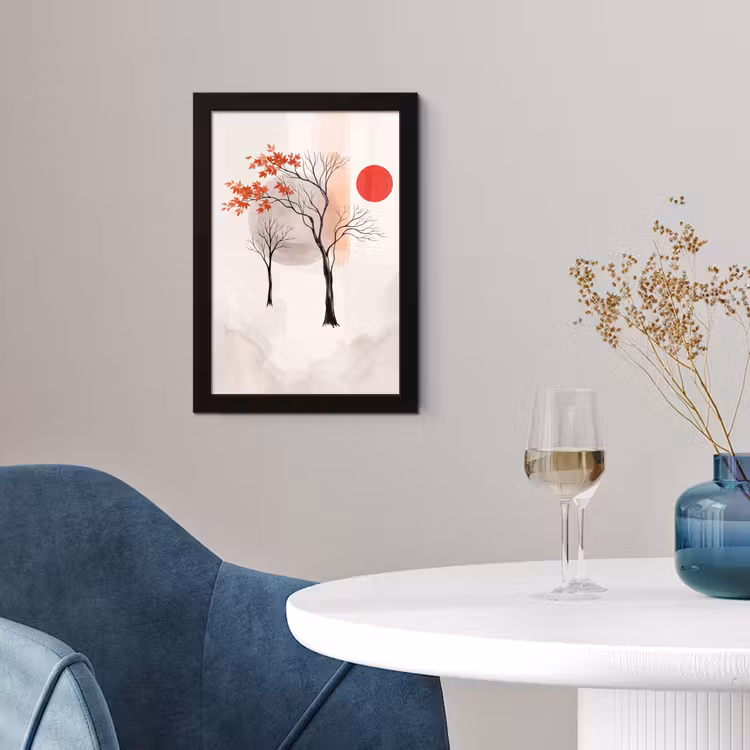 Framed Prints - Tree - Red - Abstract - Boom - Rood - Abstract fotolijst zwart zonder passe partout klein