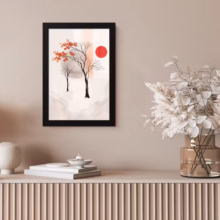Framed Prints - Tree - Red - Abstract - Boom - Rood - Abstract fotolijst zwart zonder passe partout klein