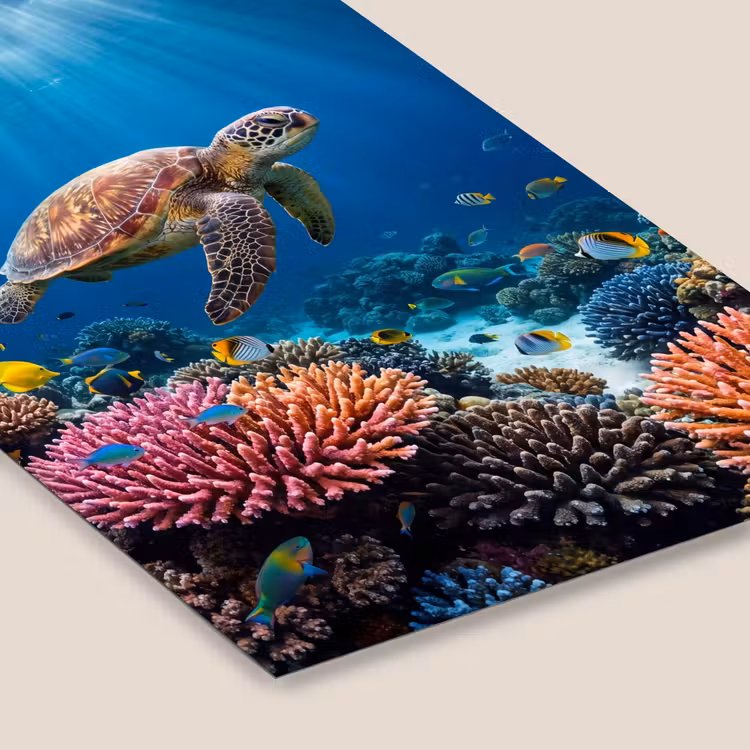 Schildpad - Koraalrif - Oceaan - Dieren - Blauw fotolijst zwart zonder passe partout klein -zsfeer6