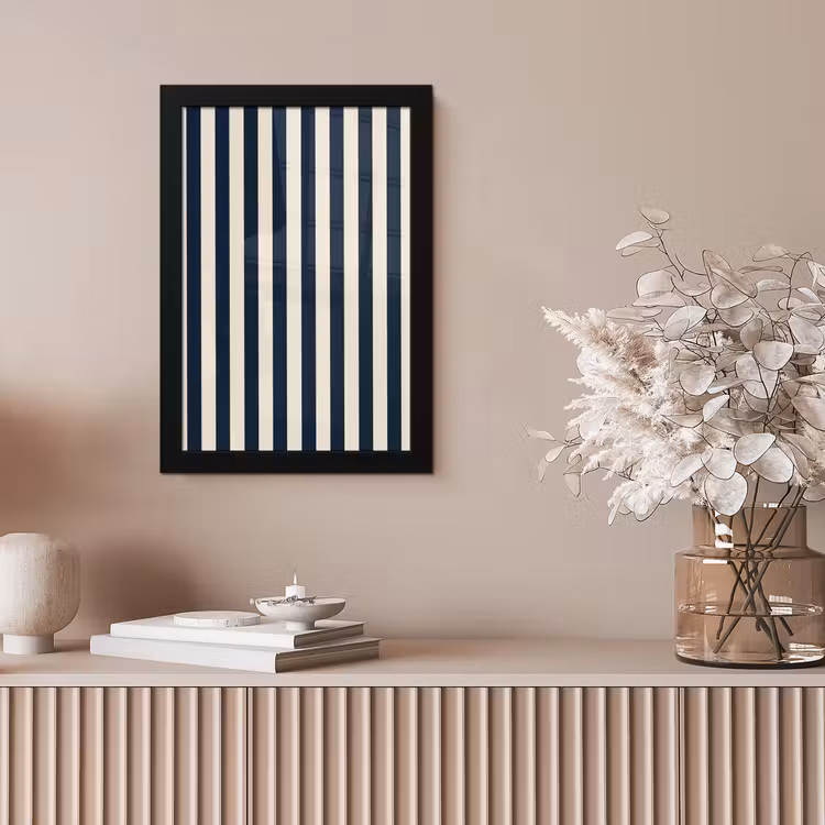 Verticale strepen - Blauw - Crème fotolijst zwart zonder passe partout klein 224 -sfeer5
