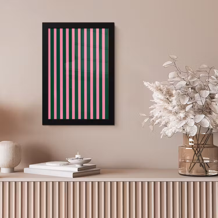 Verticale strepen - Groen - Roze fotolijst zwart zonder passe partout klein 224 -sfeer5