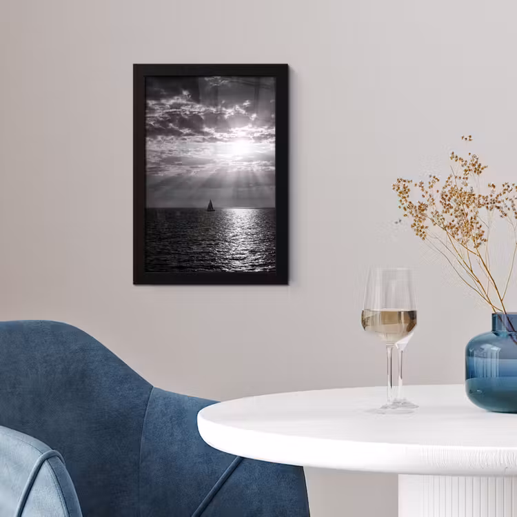 Water - Boot - Lucht - Natuur - Zwart-wit fotolijst zwart zonder passe partout klein -sfeer4