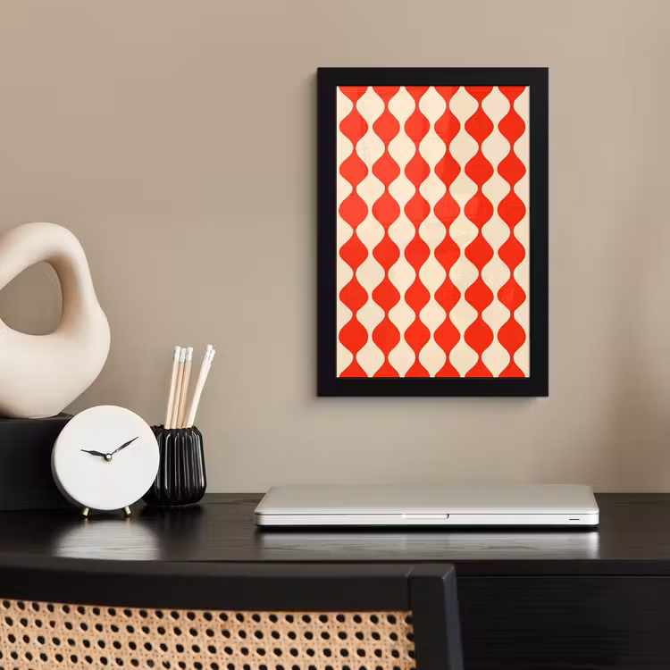 Golvend patroon - Retro - Rood - Beige fotolijst zwart zonder passe partout klein 224 -sfeer1