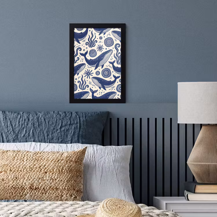 Walvis - Onderwater - Dieren - Abstract - Blauw fotolijst zwart zonder passe partout klein -sfeer3