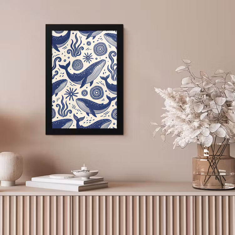 Walvis - Onderwater - Dieren - Abstract - Blauw fotolijst zwart zonder passe partout klein -sfeer5