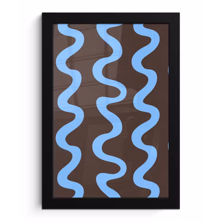 Kronkelende lijnen - Blauw - Bruin - Minimalistisch fotolijst zwart zonder passe partout klein 224 -3d