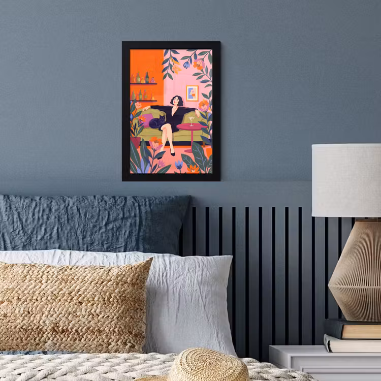Vrouw - Kat - Interieur - Modern - Kleurrijk fotolijst zwart zonder passe partout klein -sfeer3
