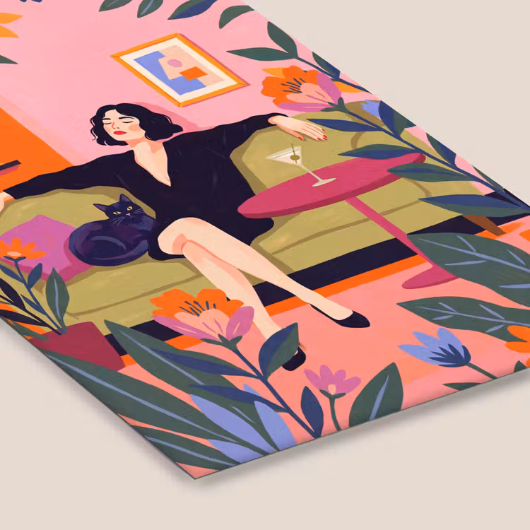 Vrouw - Kat - Interieur - Modern - Kleurrijk fotolijst zwart zonder passe partout klein -zsfeer6