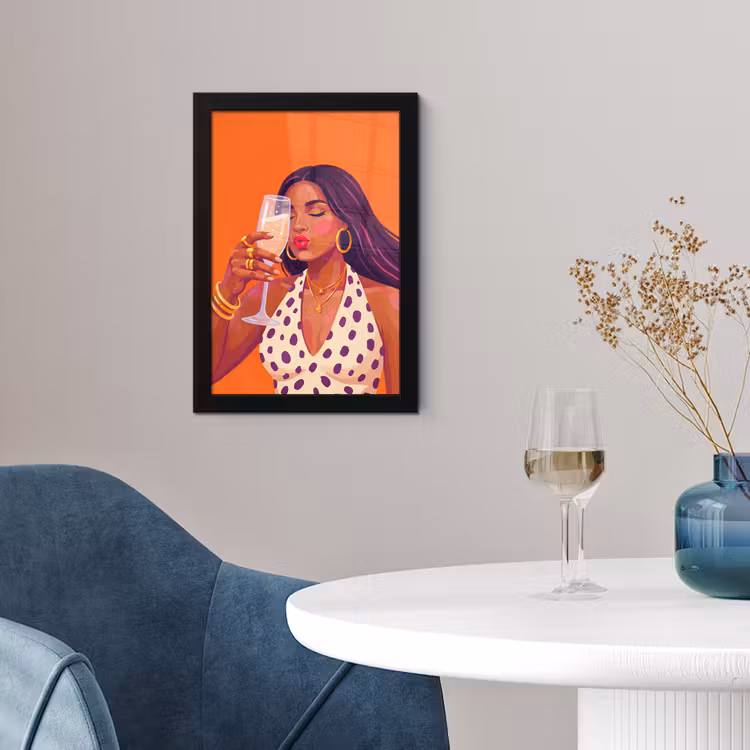 Vrouw - Champagne - Feest - Modern - Oranje fotolijst zwart zonder passe partout klein -sfeer4