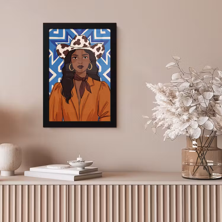 Vrouw - Cowboyhoed - Portret - Modern - Blauw fotolijst zwart zonder passe partout klein -sfeer5