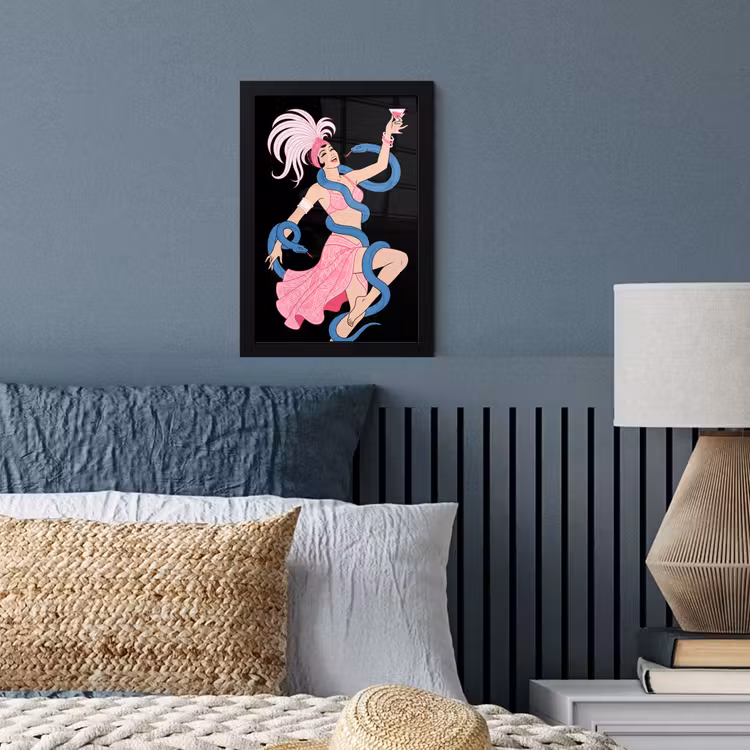 Vrouw - Danseres - Slangen - Art Deco - Roze fotolijst zwart zonder passe partout klein -sfeer3