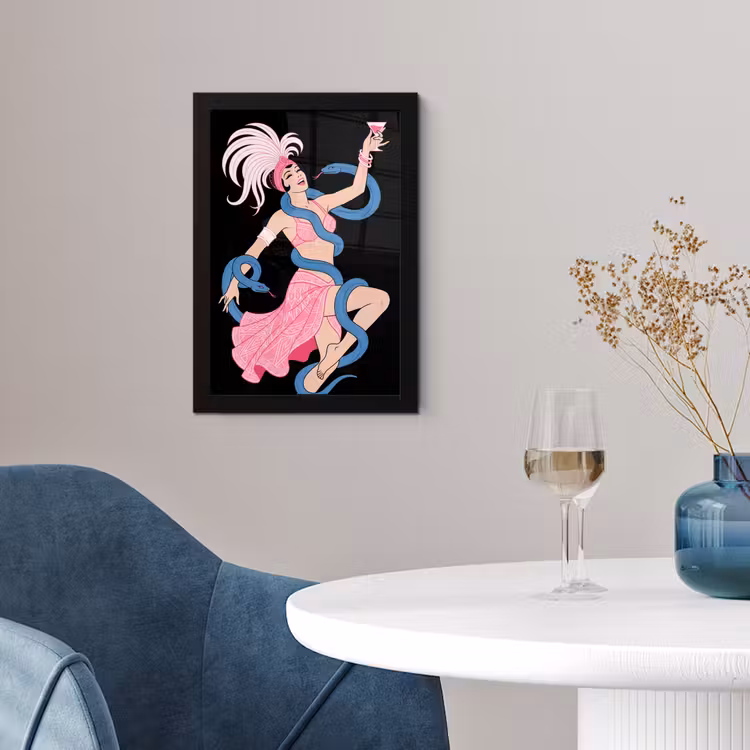 Vrouw - Danseres - Slangen - Art Deco - Roze fotolijst zwart zonder passe partout klein -sfeer4