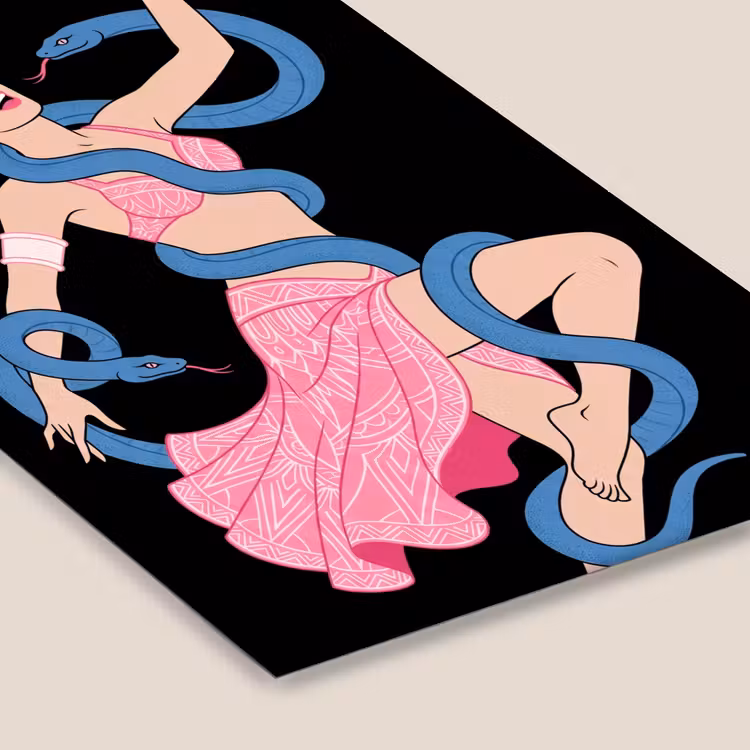 Vrouw - Danseres - Slangen - Art Deco - Roze fotolijst zwart zonder passe partout klein -zsfeer6