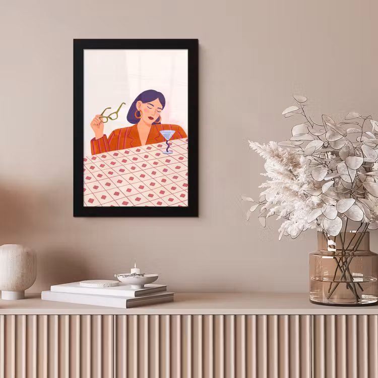 Vrouw - Bril - Cocktail - Illustratie - Modern fotolijst zwart zonder passe partout klein -sfeer5