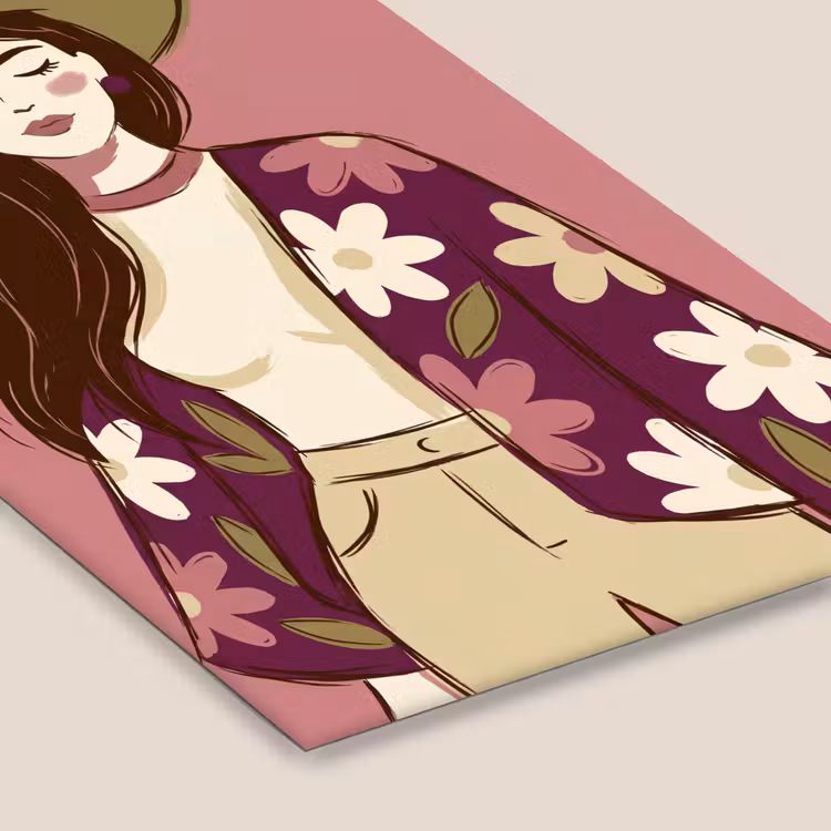 Vrouw - Hoed - Portret - Illustratie - Roze fotolijst zwart zonder passe partout klein -zsfeer6