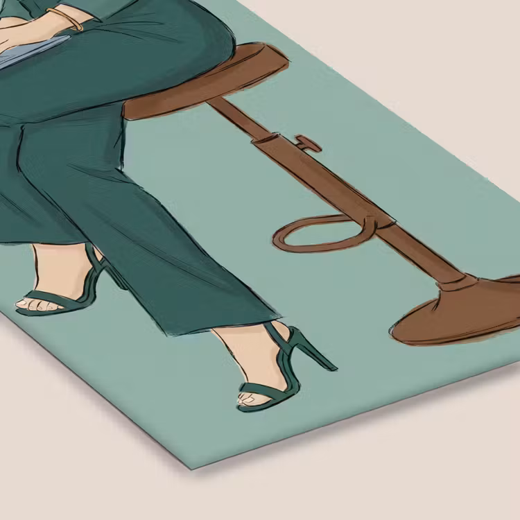 Vrouw - Laptop - Zittend - Illustratie - Groen fotolijst zwart zonder passe partout klein -zsfeer6