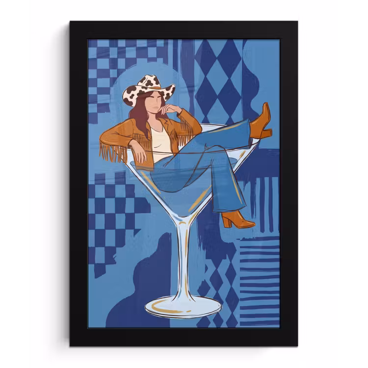 Vrouw - Martini glas - Abstract - Blauw - Kunst fotolijst zwart zonder passe partout klein -3d
