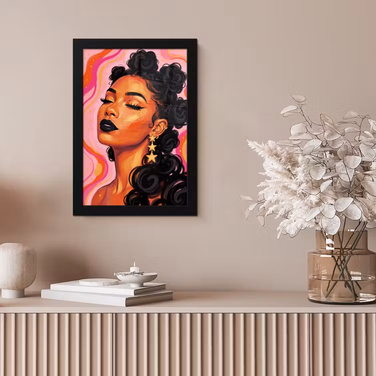 Vrouw - Portret - Abstract - Kleurrijk - Roze fotolijst zwart zonder passe partout klein -sfeer5