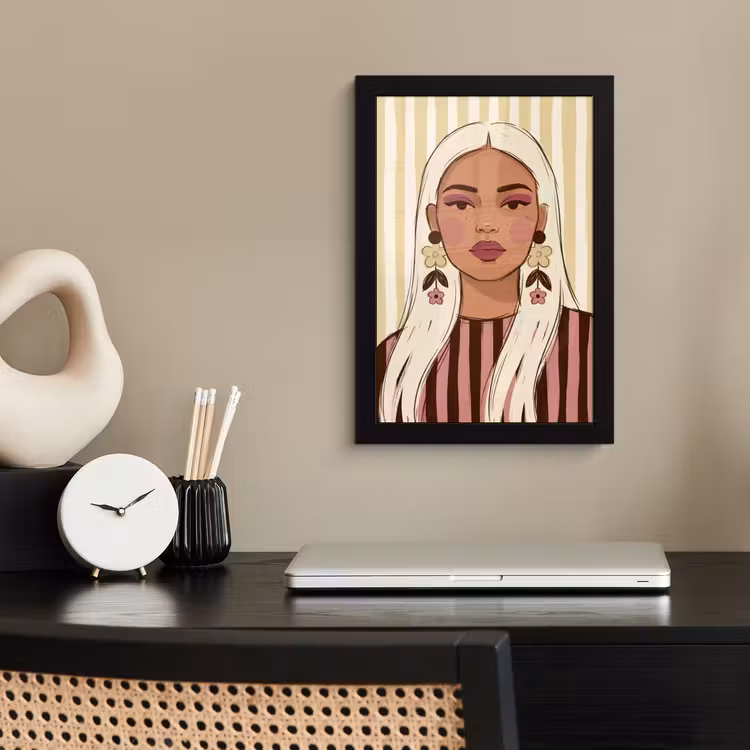 Vrouw - Portret - Illustratie - Modern - Roze fotolijst zwart zonder passe partout klein -sfeer1