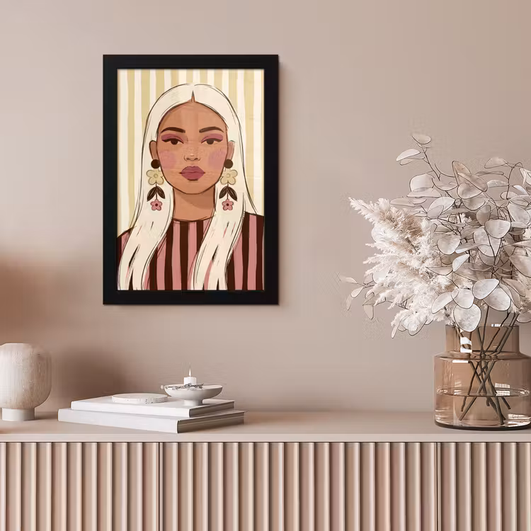 Vrouw - Portret - Illustratie - Modern - Roze fotolijst zwart zonder passe partout klein -sfeer5