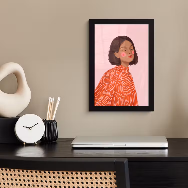 Vrouw - Portret - Modern - Kunst - Roze fotolijst zwart zonder passe partout klein -sfeer1