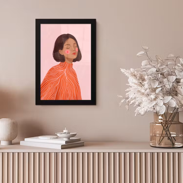 Vrouw - Portret - Modern - Kunst - Roze fotolijst zwart zonder passe partout klein -sfeer5