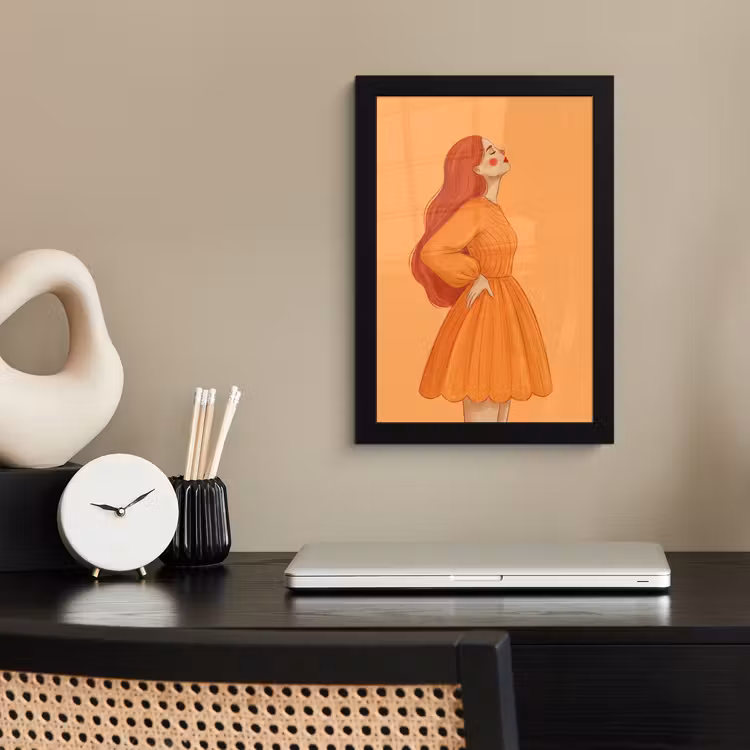 Vrouw - Profiel - Mensen - Modern - Oranje fotolijst zwart zonder passe partout klein -sfeer1