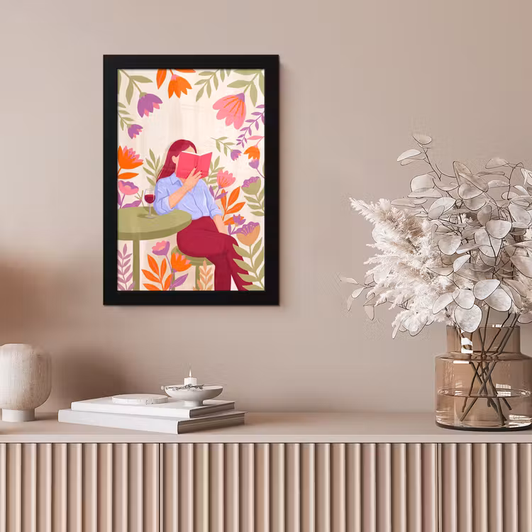 Vrouw - Lezen - Thuis - Modern - Bloemen fotolijst zwart zonder passe partout klein -sfeer5