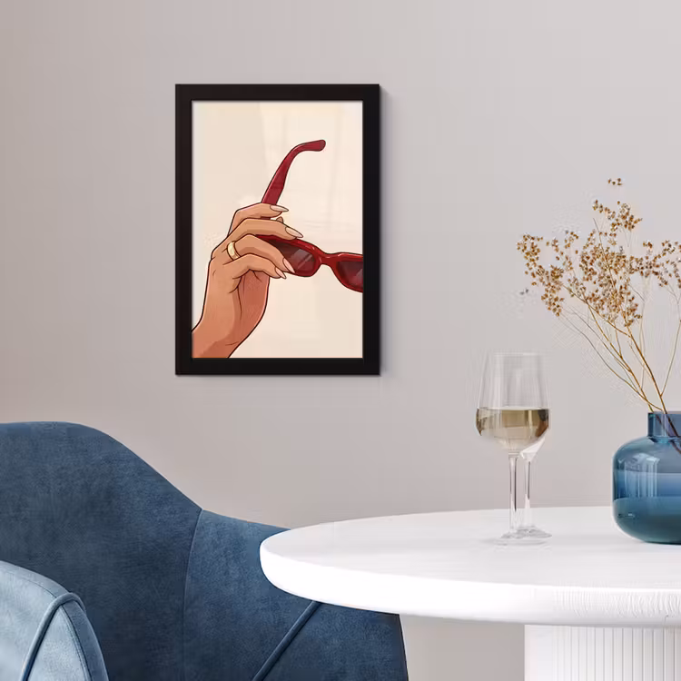 Vrouw - Zonnebril - Mode - Rood - Illustratie fotolijst zwart zonder passe partout klein -sfeer4
