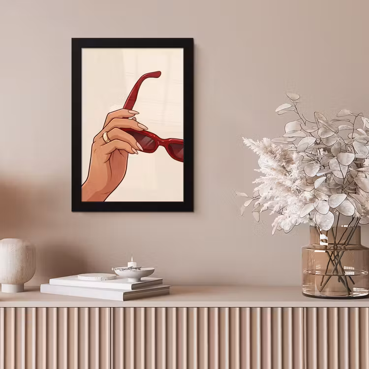 Vrouw - Zonnebril - Mode - Rood - Illustratie fotolijst zwart zonder passe partout klein -sfeer5