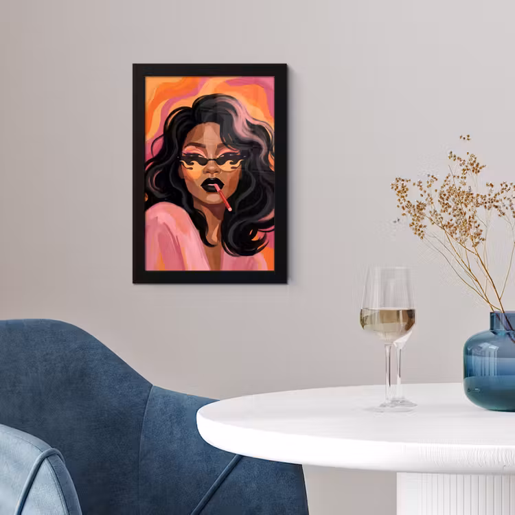 Vrouw - Zonnebril - Modern - Portret - Oranje fotolijst zwart zonder passe partout klein -sfeer4