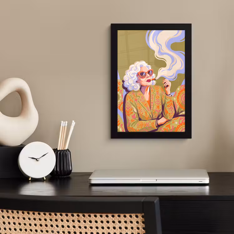Vrouw - Zonnebril - Portret - Modern - Kleurrijk fotolijst zwart zonder passe partout klein -sfeer1