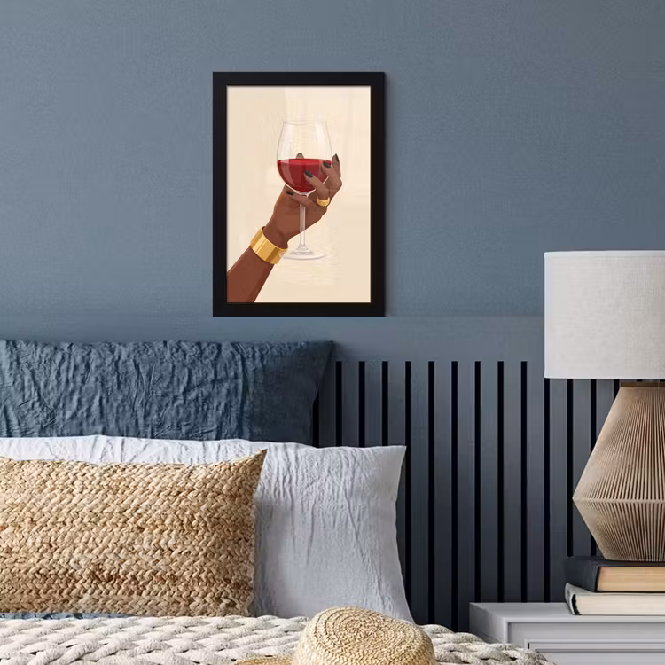 Vrouw - Wijn - Glas - Illustratie - Rood fotolijst zwart zonder passe partout klein -sfeer3