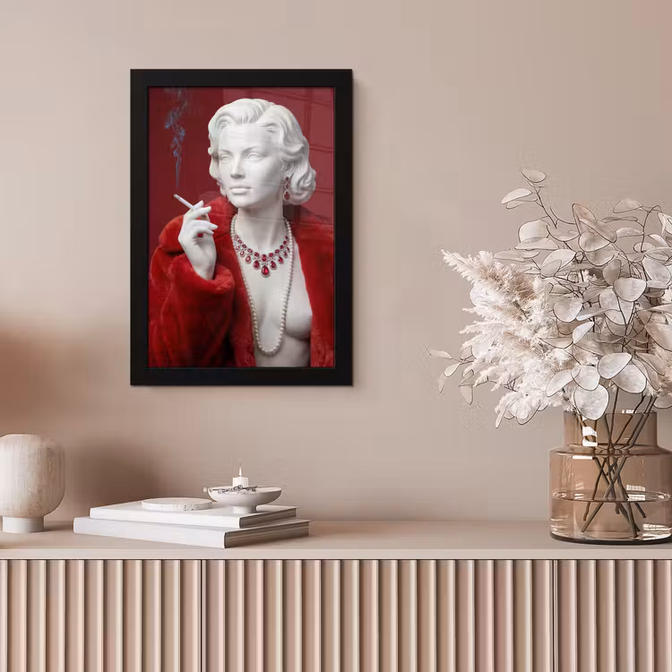 Vrouw - Bontjas - Mode - Klassiek - Rood fotolijst zwart zonder passe partout klein -sfeer5