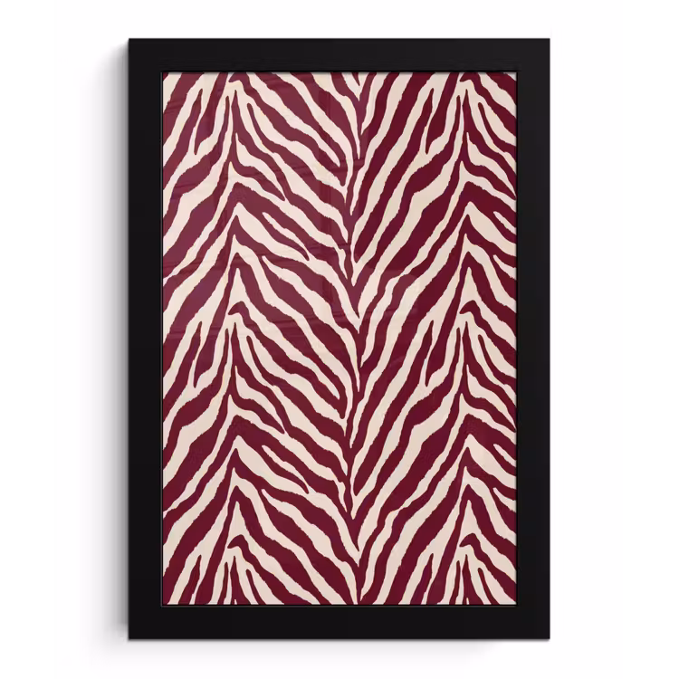 Zebra - Motief - Bordeaux - Rood fotolijst zwart zonder passe partout klein 224 -3d