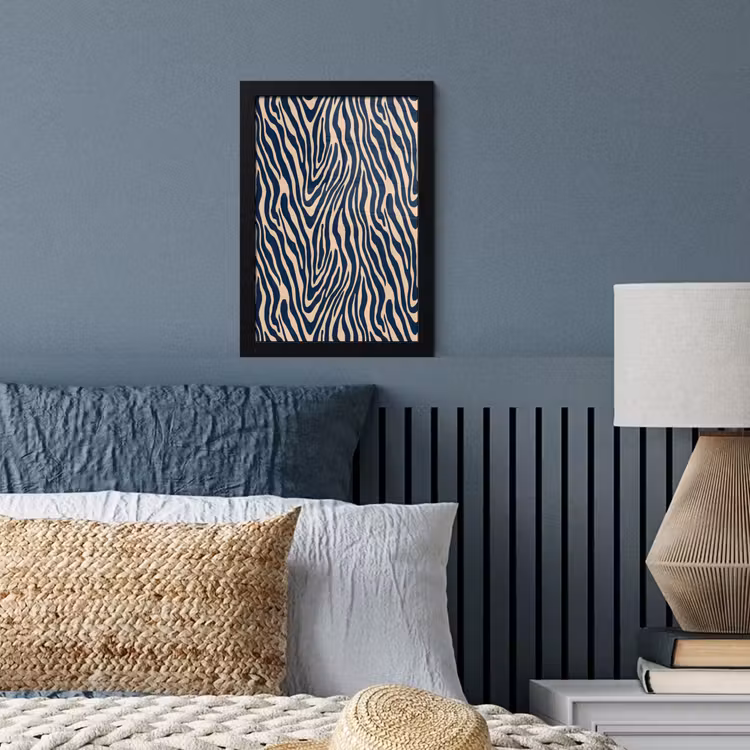 Zebra - Patroon - Blauw - Beige fotolijst zwart zonder passe partout klein 224 -sfeer3