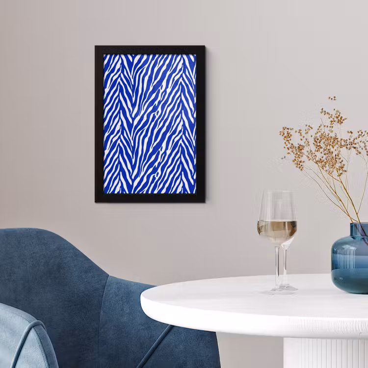 Zebra - Patroon - Kobalt - Blauw fotolijst zwart zonder passe partout klein 224 -sfeer4