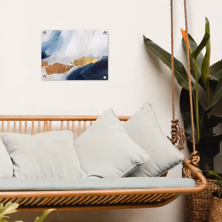 Abstract - Acryl - Blauw - Goud - Elegant tuinposter los doek klein -sfeer7
