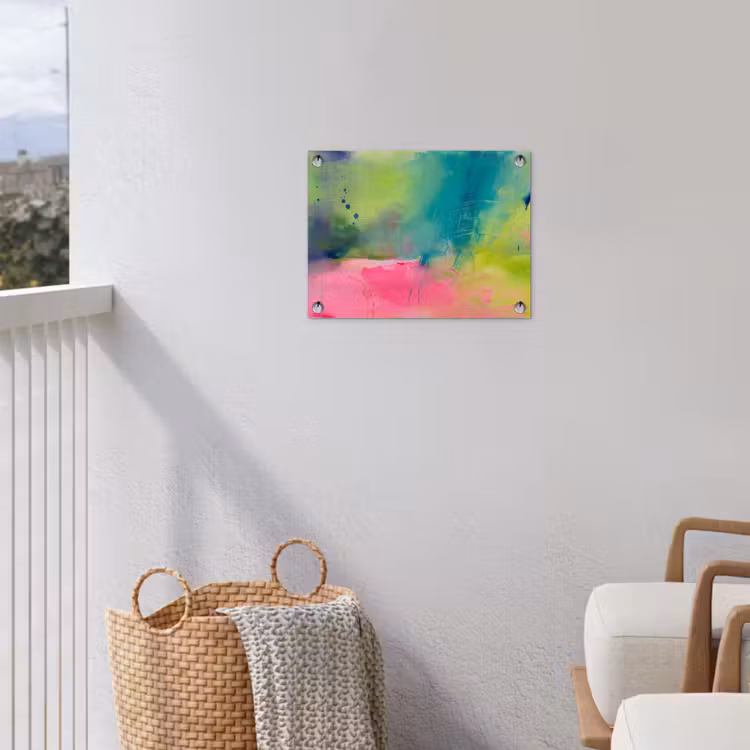 Abstract - Kleuren - Modern - Groen - Roze tuinposter los doek klein -sfeer8