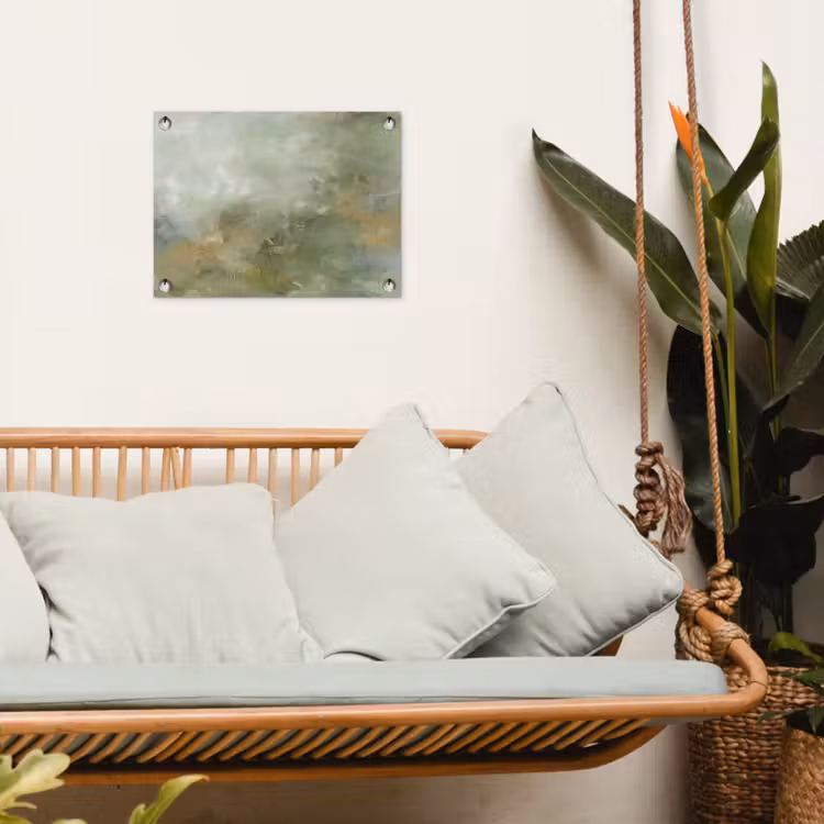 Abstract - Groen - Beige - Modern - Kunst tuinposter los doek klein -sfeer7