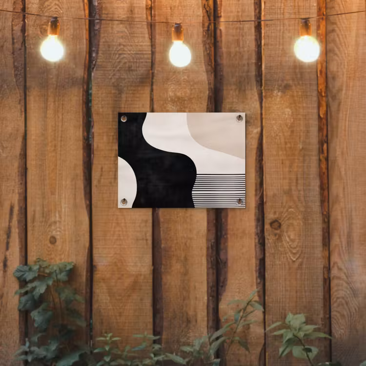 Abstract - Japandi - Beige - Modern tuinposter los doek klein -sfeer1