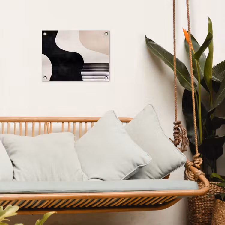 Abstract - Japandi - Beige - Modern tuinposter los doek klein -sfeer7