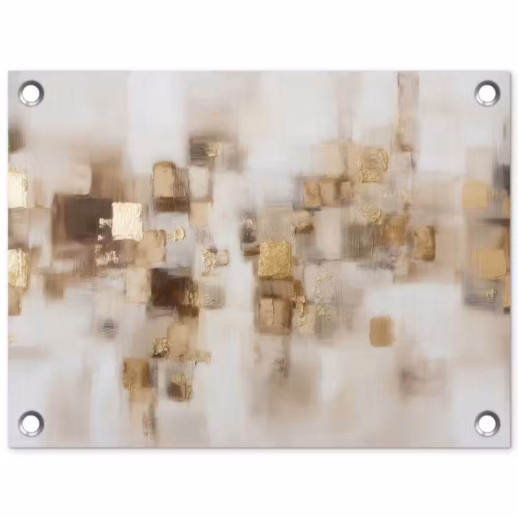 Abstracte vierkanten - Aardetonen - Mistig tuinposter los doek klein -3d