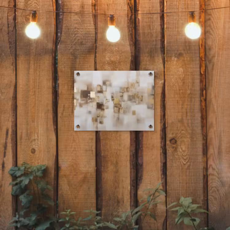 Abstracte vierkanten - Aardetonen - Mistig tuinposter los doek klein -sfeer1