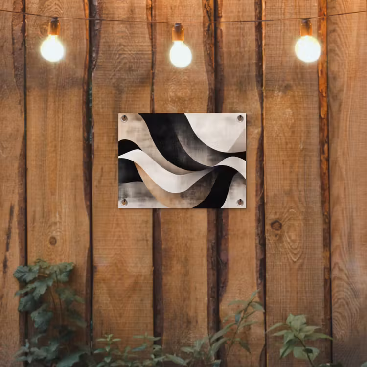 Abstract - Golven - Zwart - Verweerd tuinposter los doek klein -sfeer1